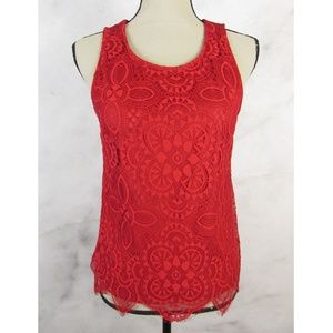 NWOT Red Boho Lace Sleeveless Dressy Womens Blouse